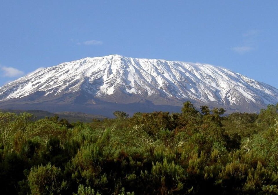 Mount Kilimanjaro in Tanzania, Africa's highest mountain, rising 5,895 metres above sea level.