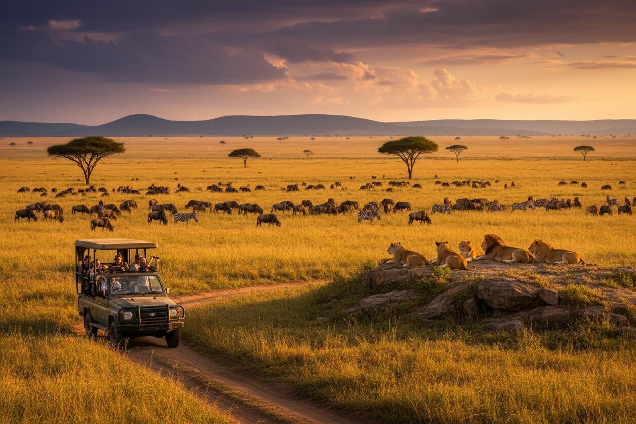 Lions on a Masai Mara wildlife safari in Kenya during the AFCON 2027 travel season