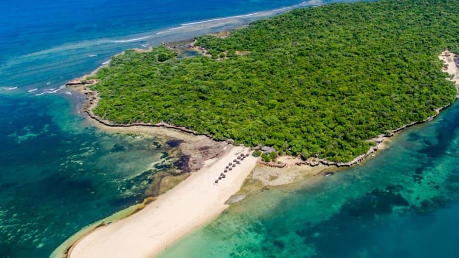 Bongoyo Island white sand beach and turquoise Indian Ocean water near Dar es Salaam Tanzania