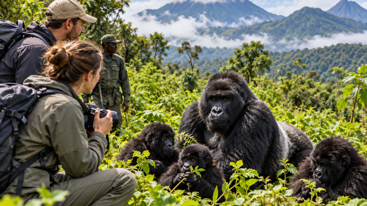 Gorilla trekking in Rwanda from Austria with mountain gorillas in Volcanoes National Park.