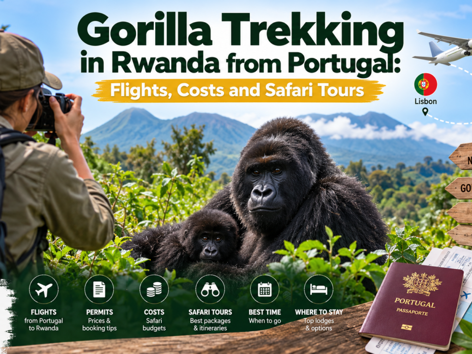 Gorilla trekking in Rwanda from Portugal featuring mountain gorillas in Volcanoes National Park, safari tours and travel information.