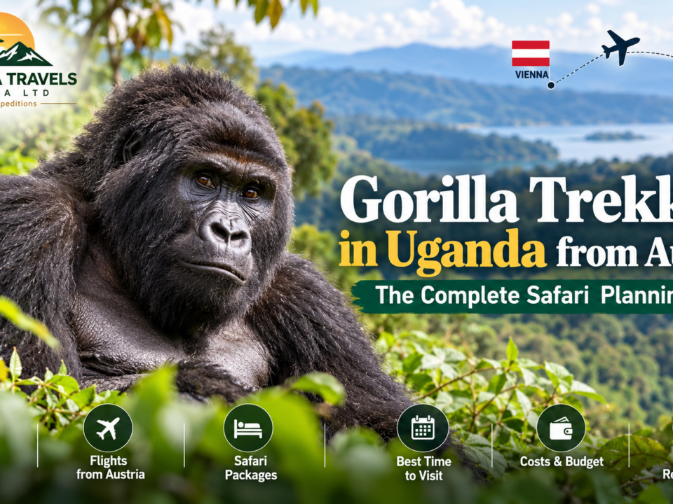 Mountain gorilla in Uganda's lush rainforest, featured in a complete gorilla trekking safari planning guide for travelers from Austria.