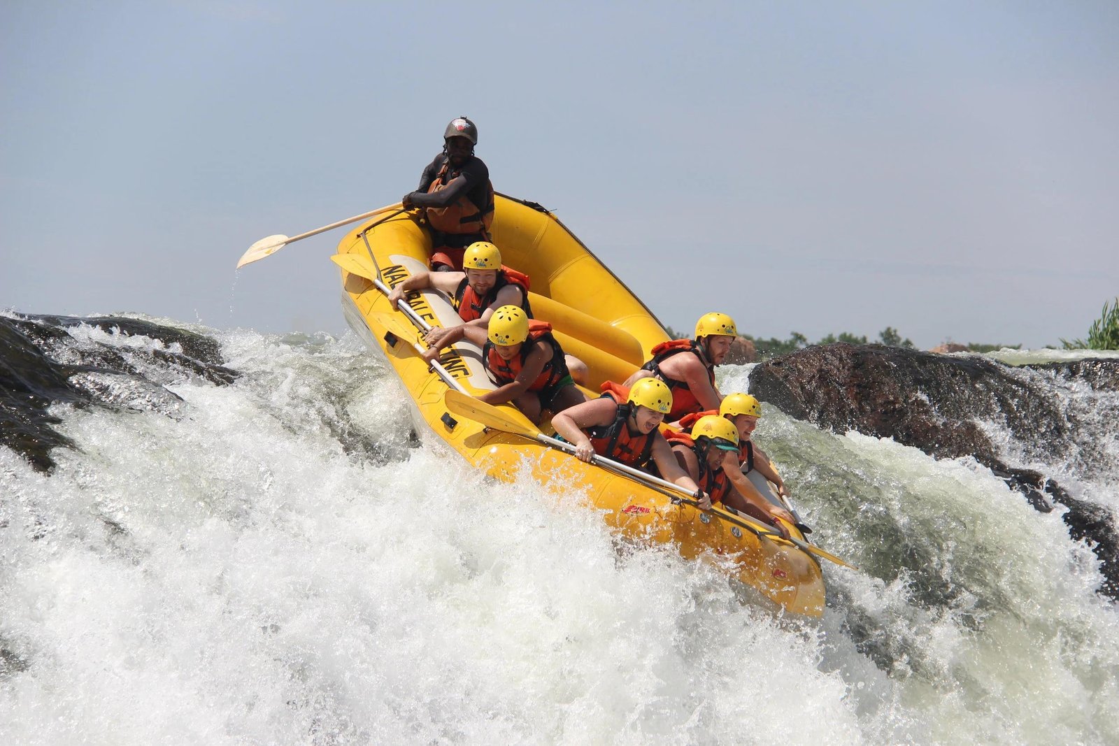 Grade 5 rafting adventure through large whitewater waves on the Nile near Jinja
