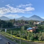 Kigali or Musanze before gorilla trekking in Rwanda, showing the Virunga Mountains.