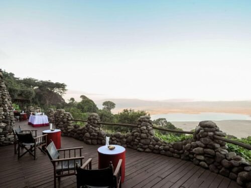 Safari lodge overlooking Ngorongoro Crater from the rim in northern Tanzania.