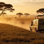 Serengeti safari nights comparison showing a safari vehicle exploring the plains of Tanzania.