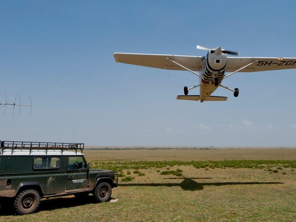 Tanzania Fly-In vs Road Safari comparison showing a safari aircraft and Land Cruiser in the Serengeti.