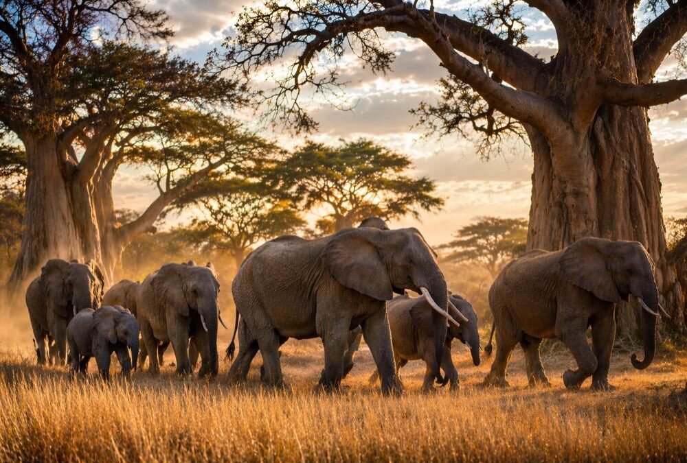 Discover Tanzania's elephant paradise, where majestic wildlife meets ancient baobab trees.