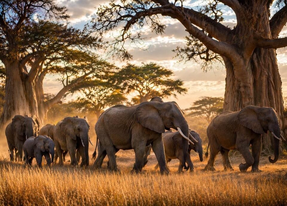 Discover Tanzania's elephant paradise, where majestic wildlife meets ancient baobab trees.