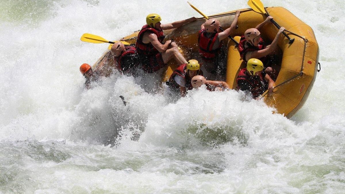 White Water Rafting on the Nile in Jinja Uganda with rafters navigating powerful rapids