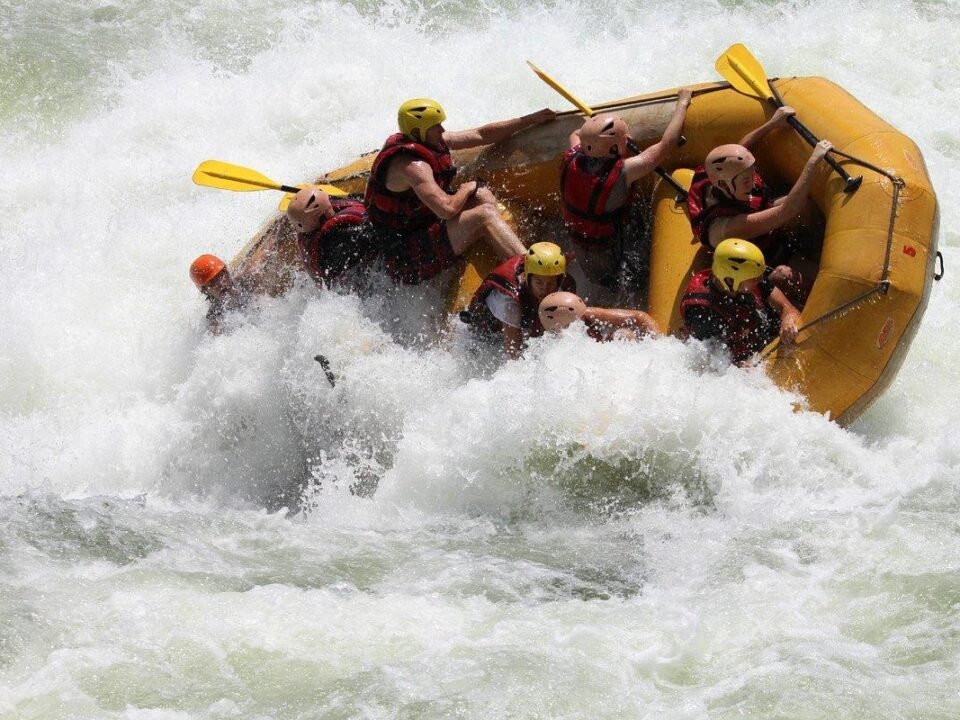 White Water Rafting on the Nile in Jinja Uganda with rafters navigating powerful rapids